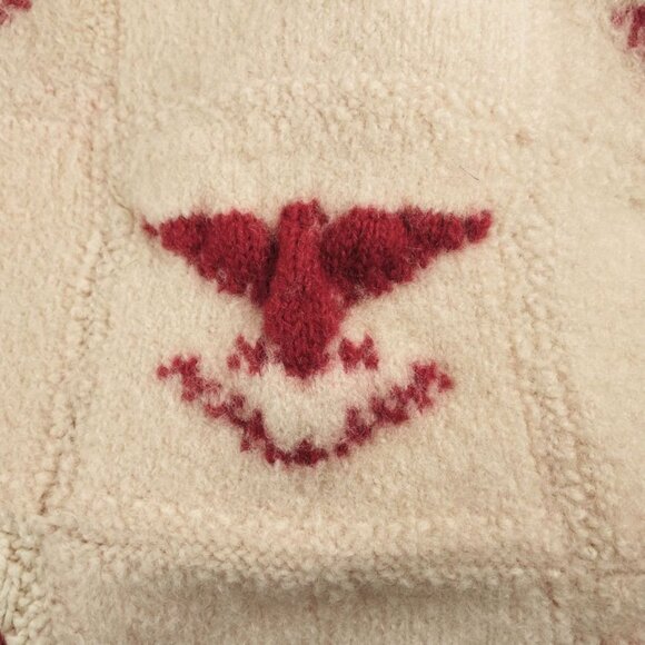 Vintage Wool Throw Blanket Red Patriotic Eagles Fringed 44 x 38  RARE u - Picture 5 of 8